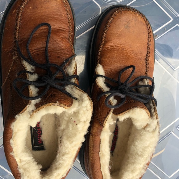 WOOLRICH Brown Leather Wool Faux Fur Slippers - Picture 11 of 12